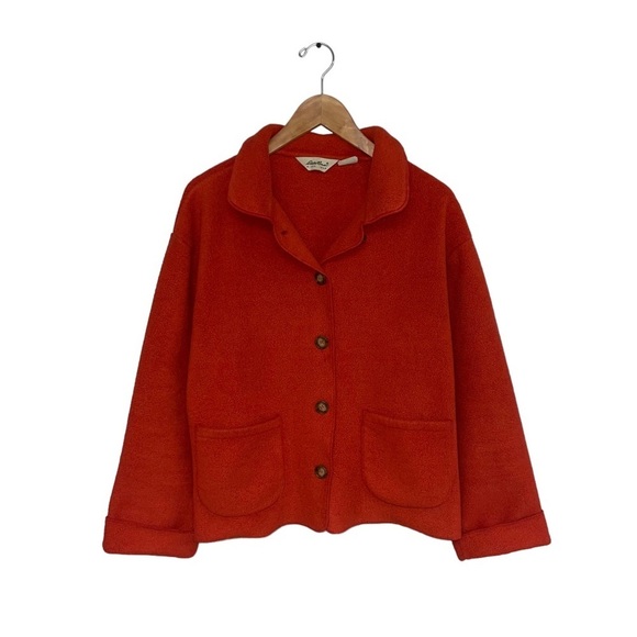 Eddie‎ Bauer  Vintage Cardigan Women's Size Medium Orange Fleece Button Sweater - Picture 1 of 7
